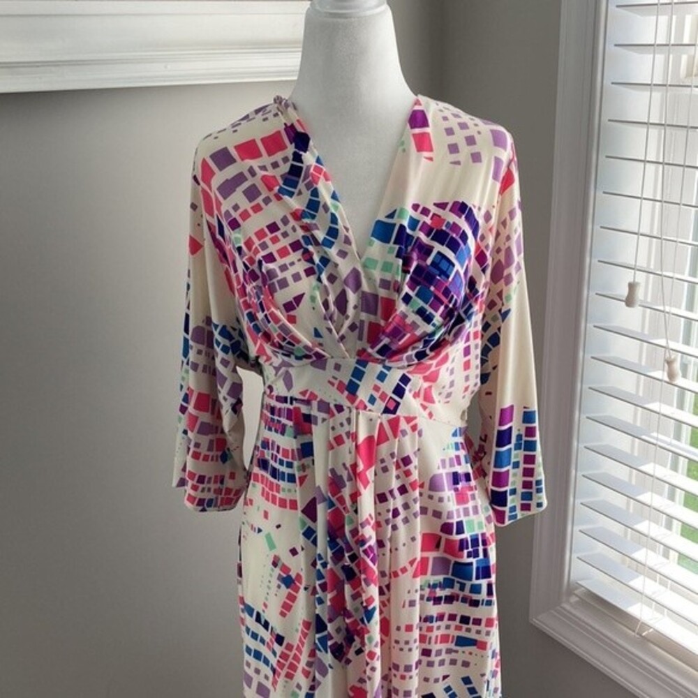 Vintage Morgan McFeeters Pink Purple Cream Vneck Casual Summer Dress Size 6 - Picture 4 of 16
